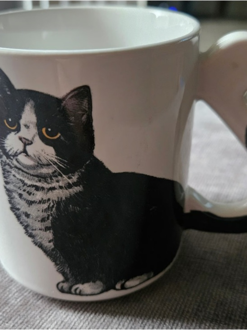 White Ceramic Mug with Black Cat Illustration